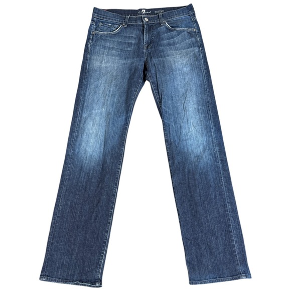 7 For All Mankind Austyn Jeans 34x34 Dark Indigo Relaxed Straight Distressed Y2K - Picture 1 of 5